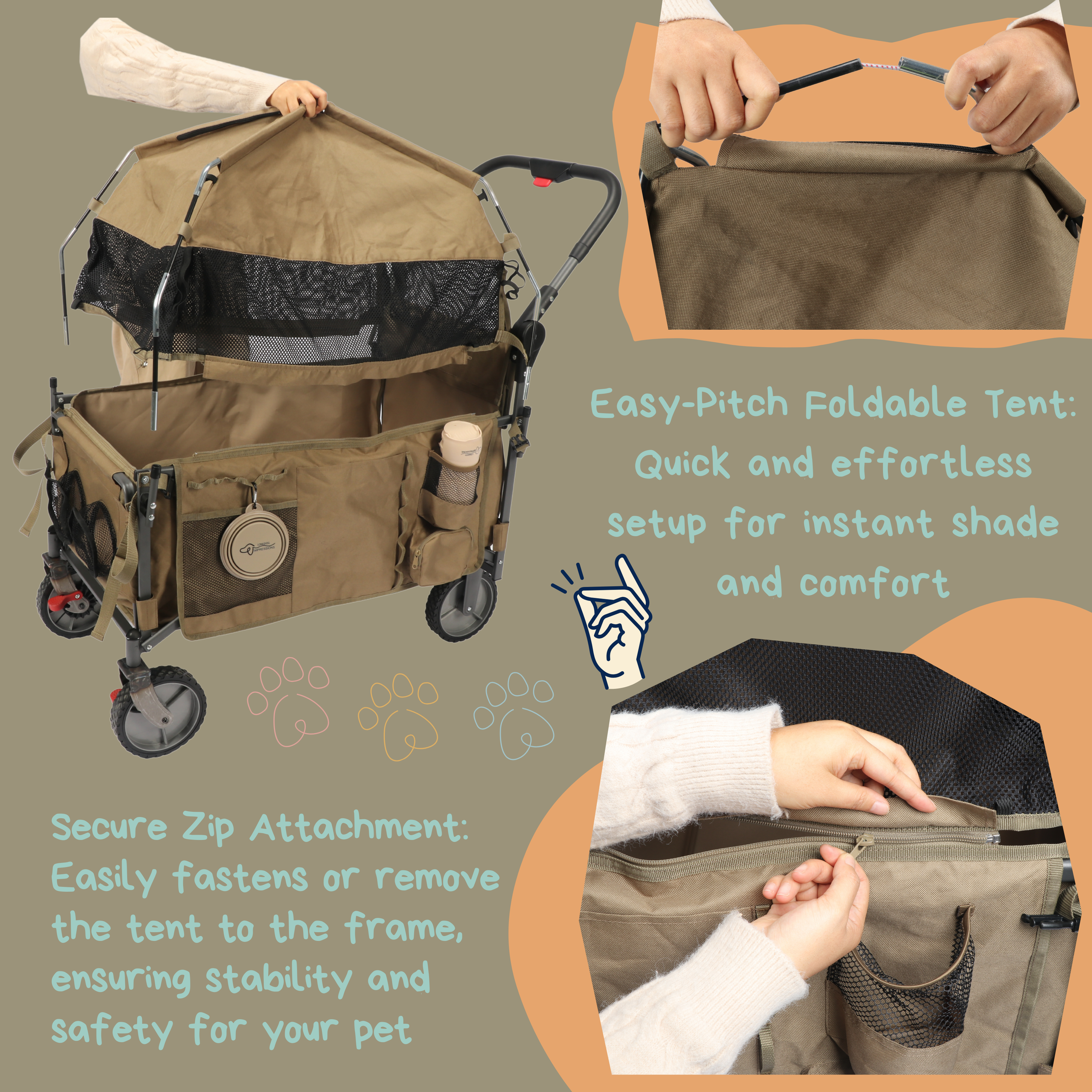 LONGDOG IMPRESSIONS Pet Travel Wagon Removable Tent Design