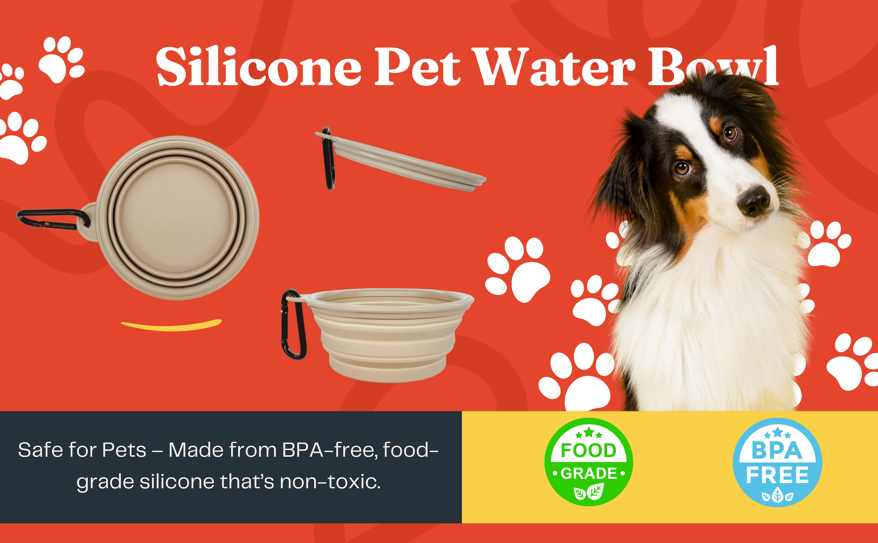 LONGDOG IMPRESSIONS Silicone Pet Water Bowl BPA Free