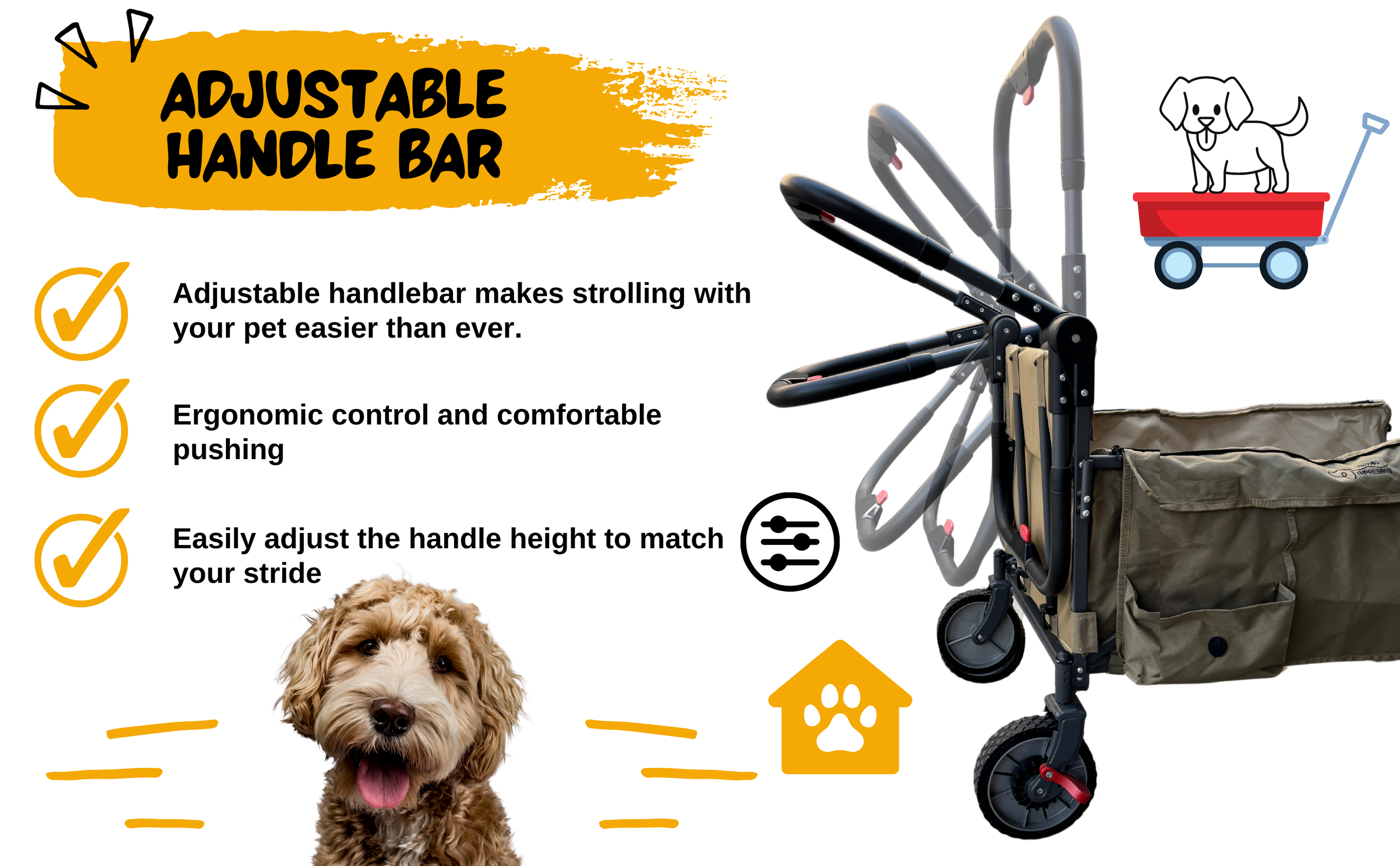 LONGDOG IMPRESSIONS Foldable Pet Wagon Adjustable Handle Bar