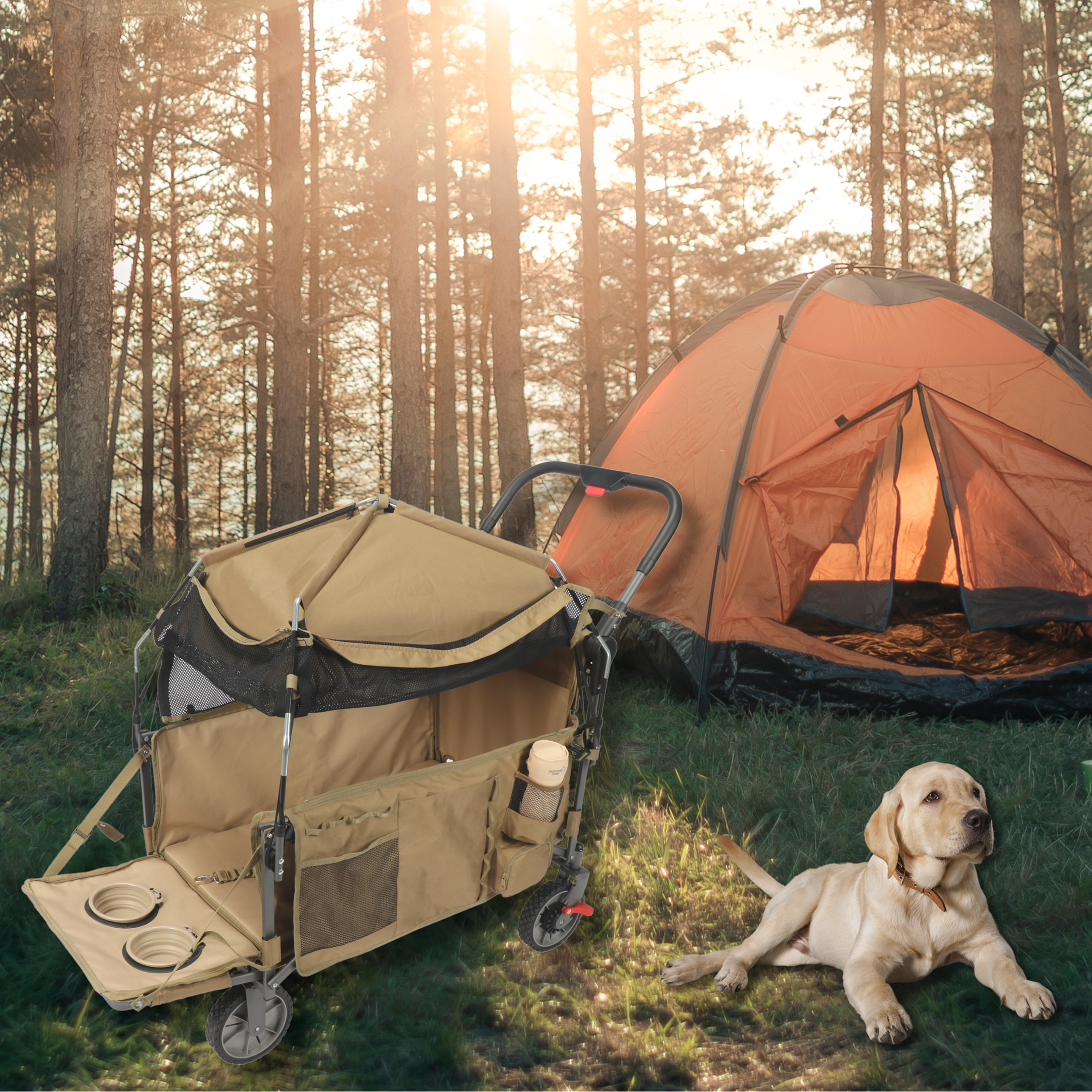 LONGDOG IMPRESSIONS Pet Travel Wagon Camping scene