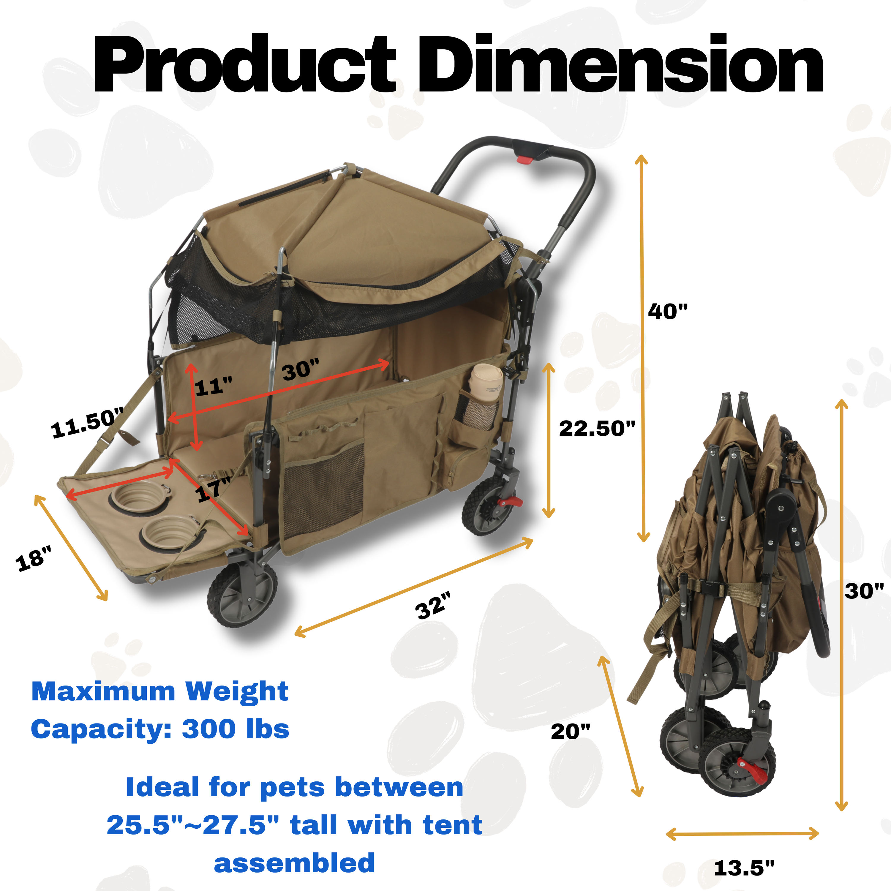 LONGDOG IMPRESSIONS Pet Foldable Travel Wagon Product Dimension