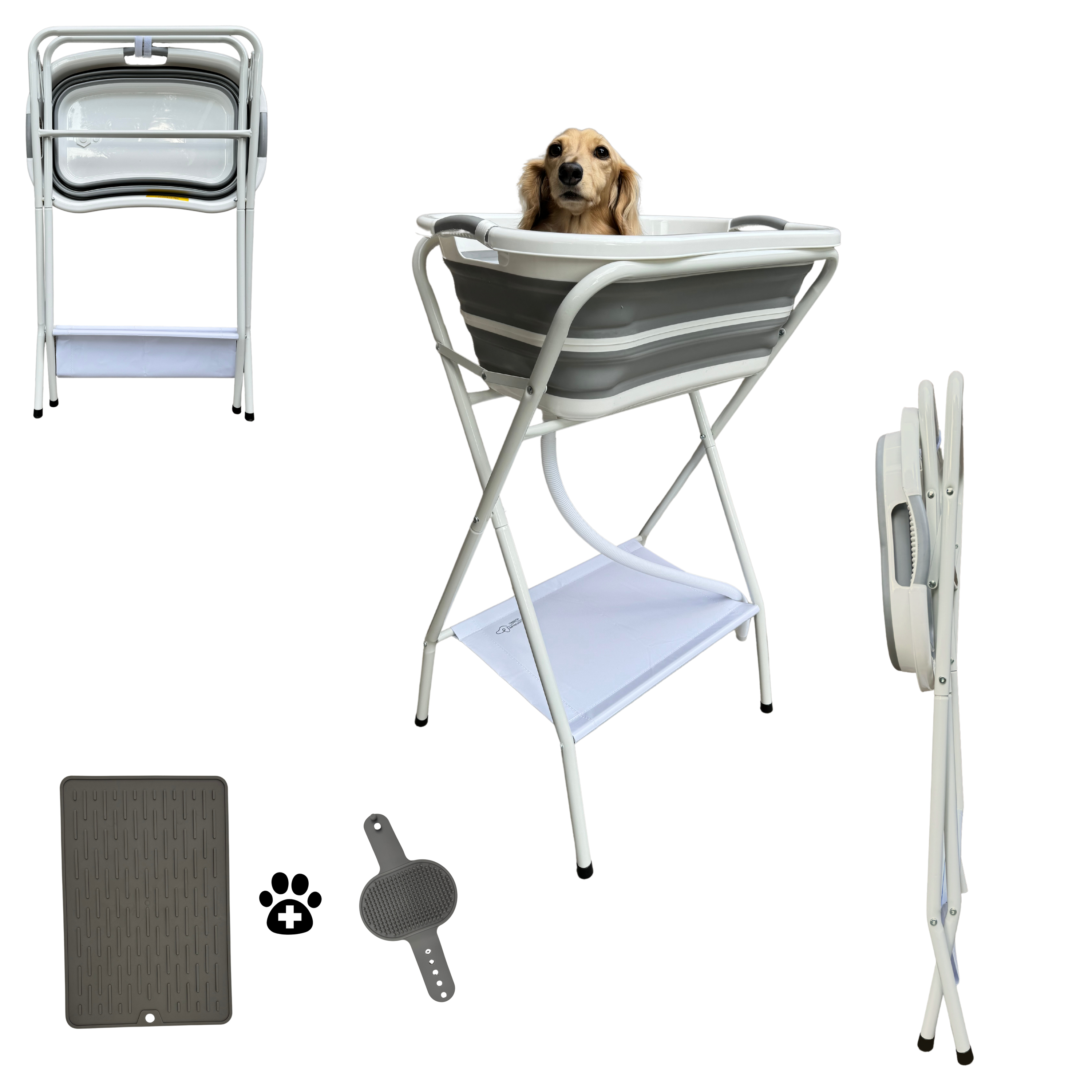 Collapsible pet shower stand with 2 in 1 function in white
