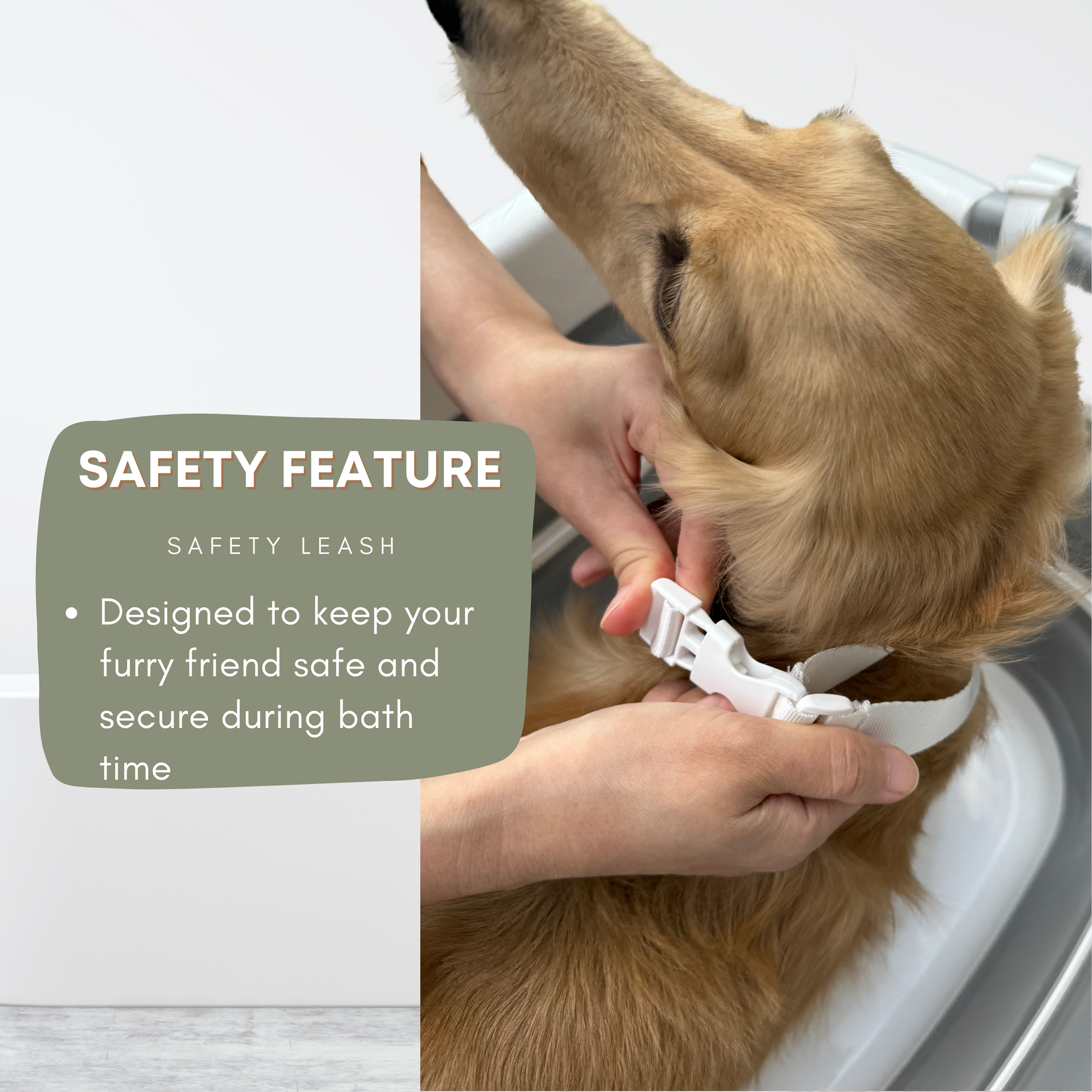 Foldable Pet Bathtub with a safety leash to keep it secure during the showering