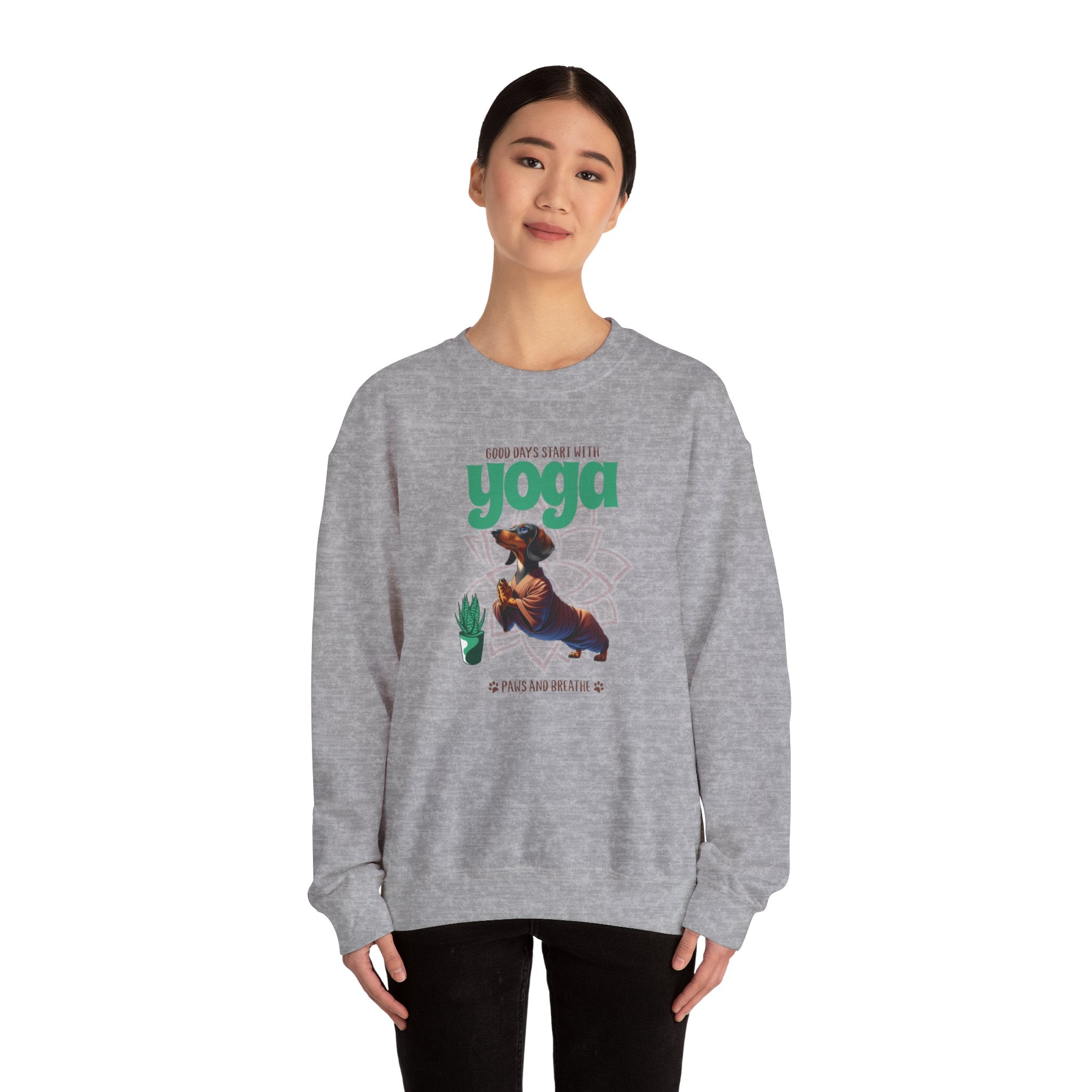 Dachshund Yoga Sweatshirt, Crewneck Dachshund, Dachshund Fun Apparel, Dachshund Cute Clothes, Dachshund Pullover, Dachshund Sweater