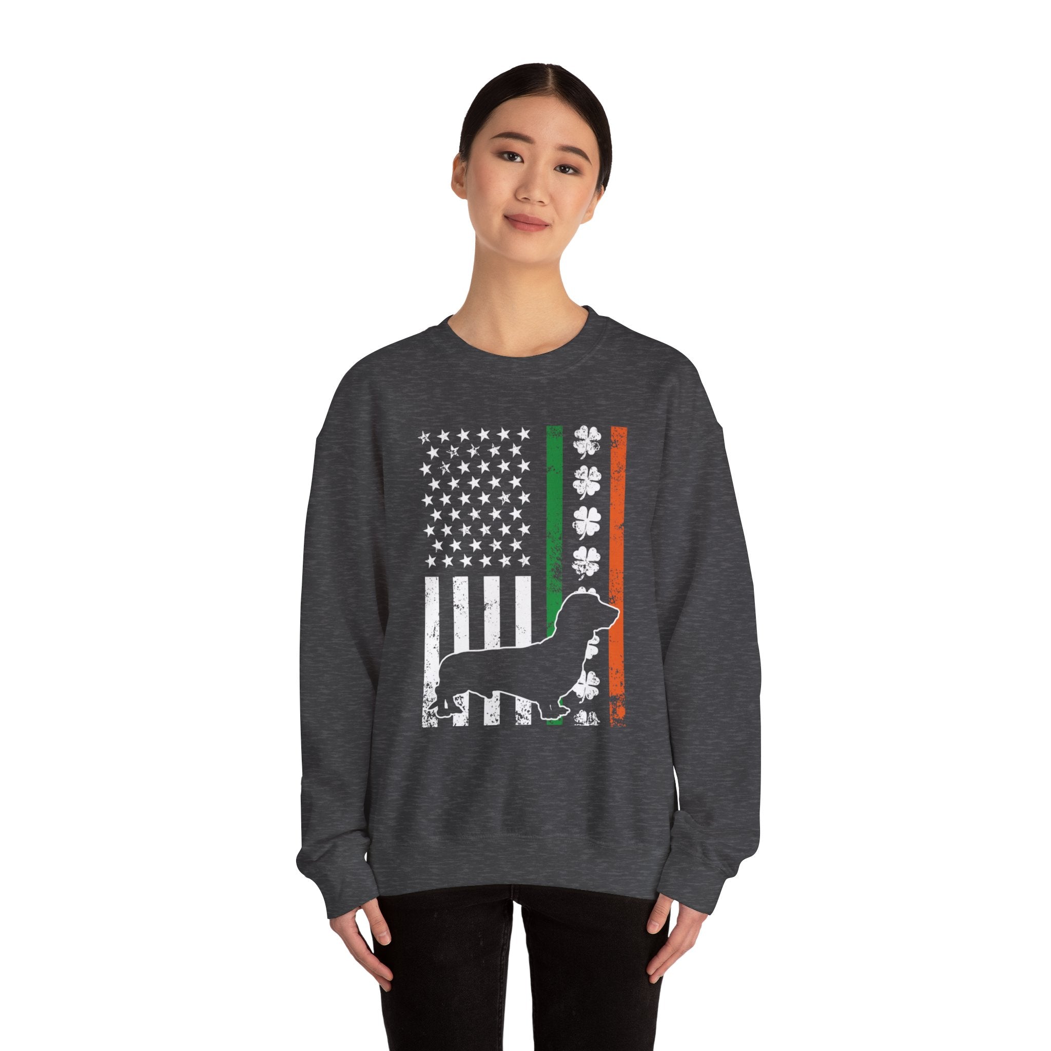 Dachshund American Flag Sweatshirt, St Patrick's Day Crewneck, Doxie Lover Gift, Wiener Owner Gift, Wiener Dog Mom Shirt, Doxie Mom Pullover