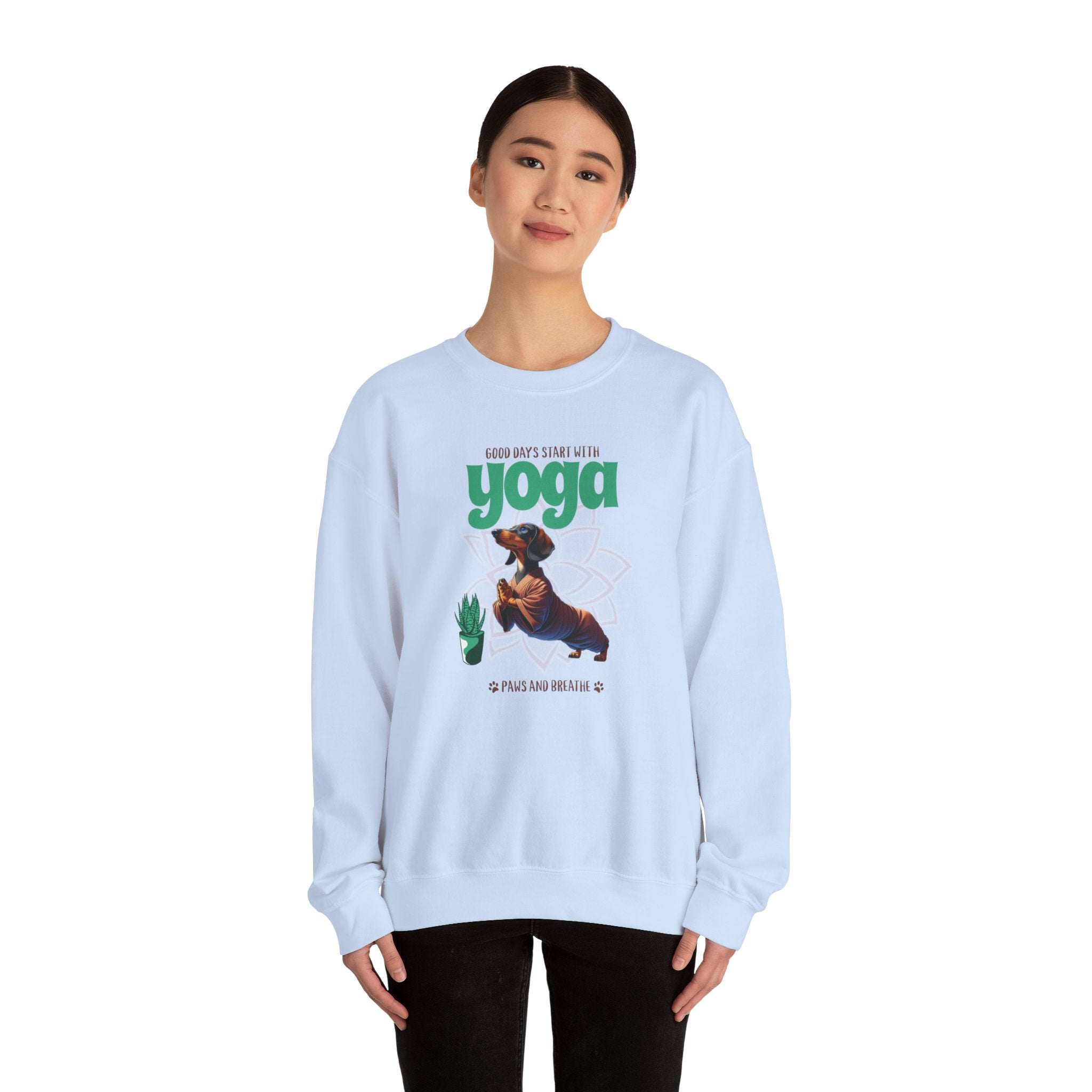 Dachshund Yoga Sweatshirt, Crewneck Dachshund, Dachshund Fun Apparel, Dachshund Cute Clothes, Dachshund Pullover, Dachshund Sweater