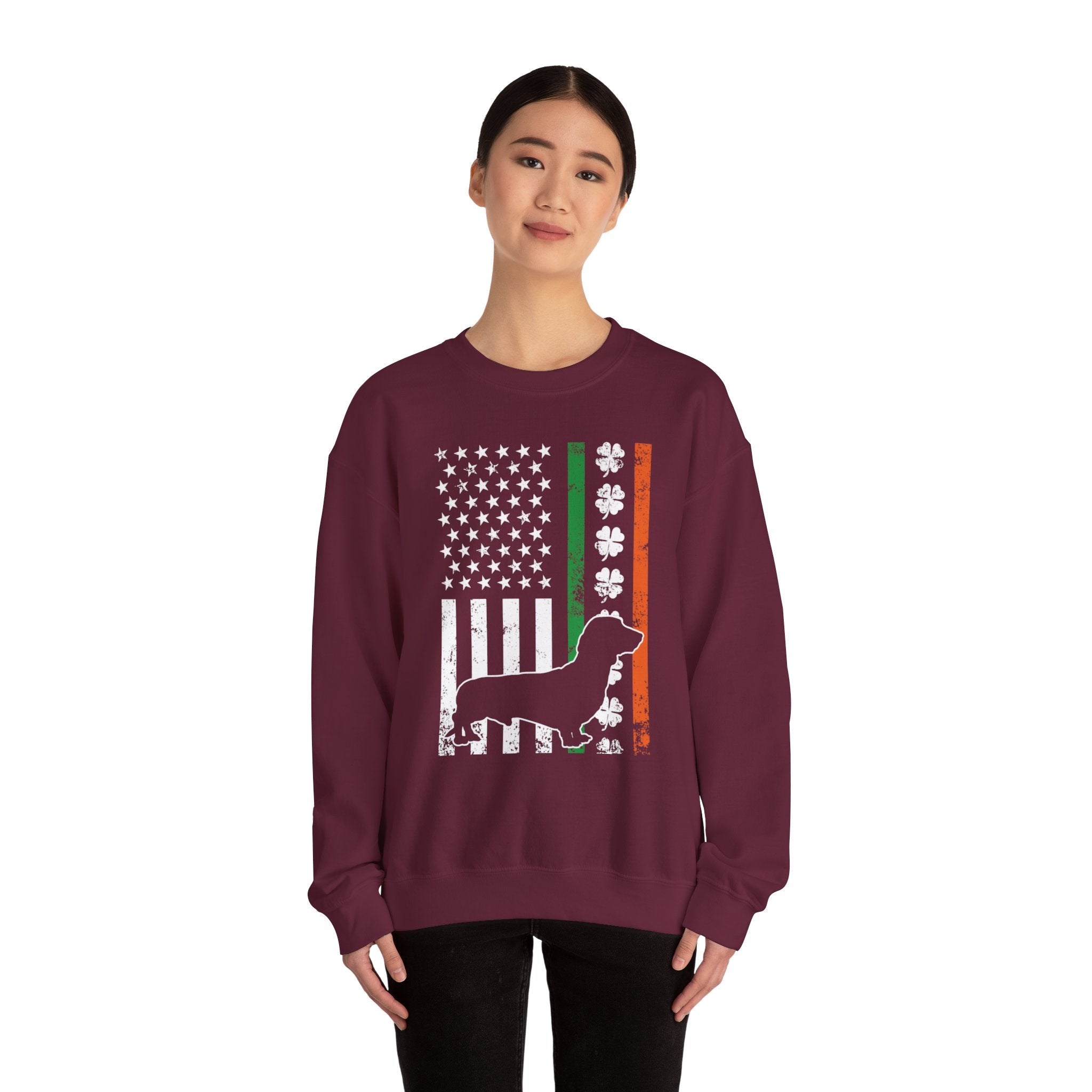 Dachshund American Flag Sweatshirt, St Patrick's Day Crewneck, Doxie Lover Gift, Wiener Owner Gift, Wiener Dog Mom Shirt, Doxie Mom Pullover