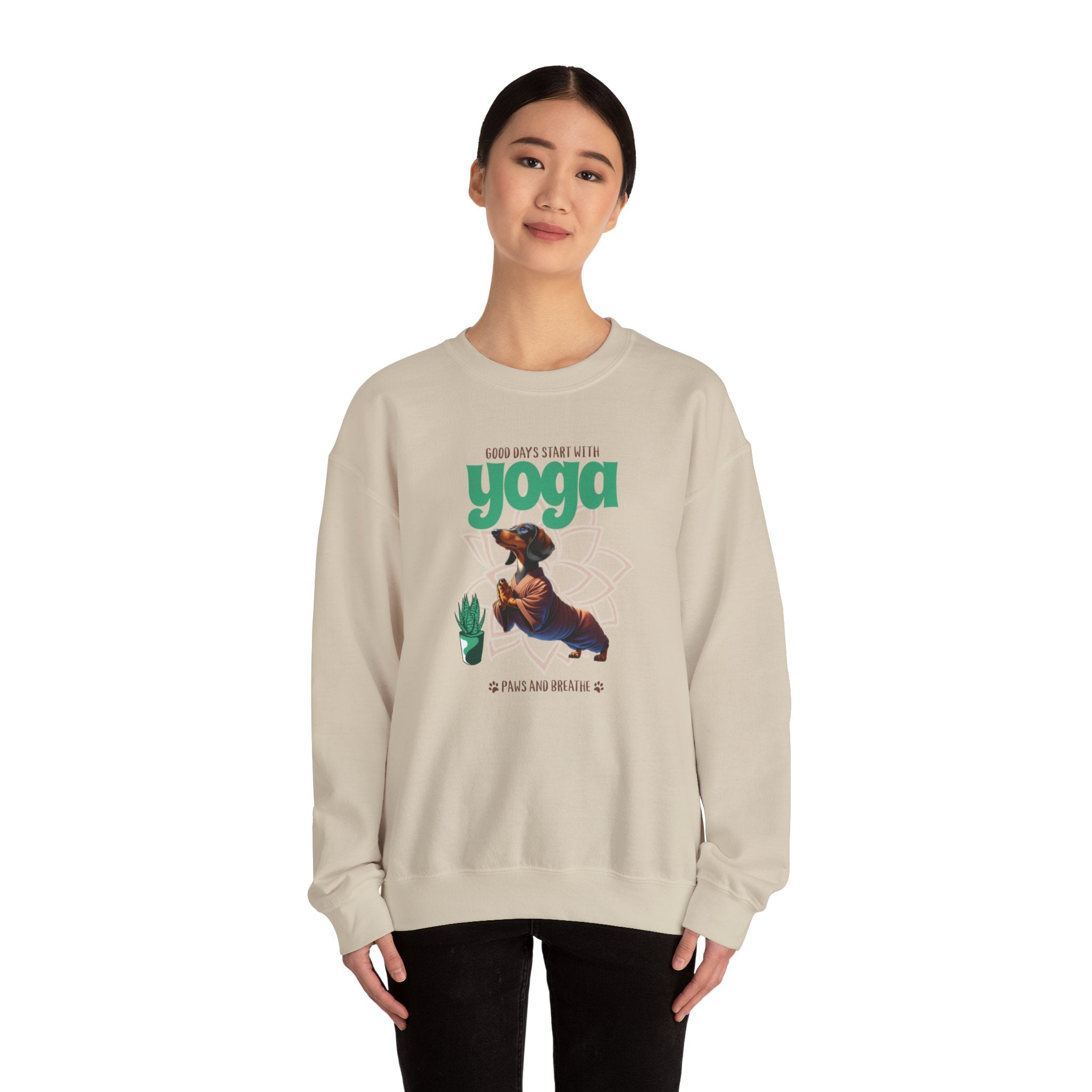 Dachshund Yoga Sweatshirt, Crewneck Dachshund, Dachshund Fun Apparel, Dachshund Cute Clothes, Dachshund Pullover, Dachshund Sweater