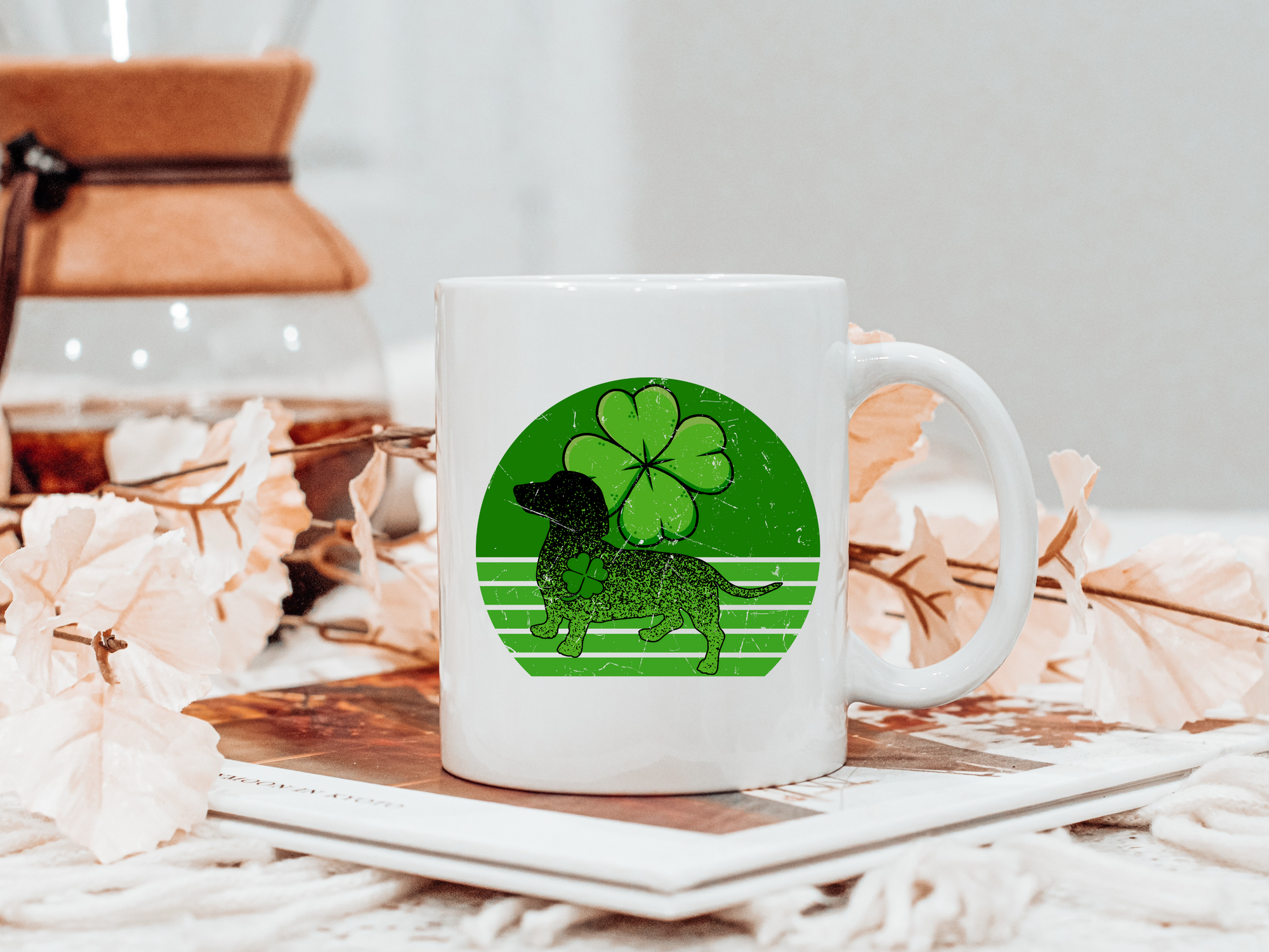Dachshund Shamrock Day Mug, Dachshund St. Patrick's Coffee Mug, 11 oz Coffee Mug, Dachshund Lucky Parent Gift, Dachshund Art Mug, Coffee Art
