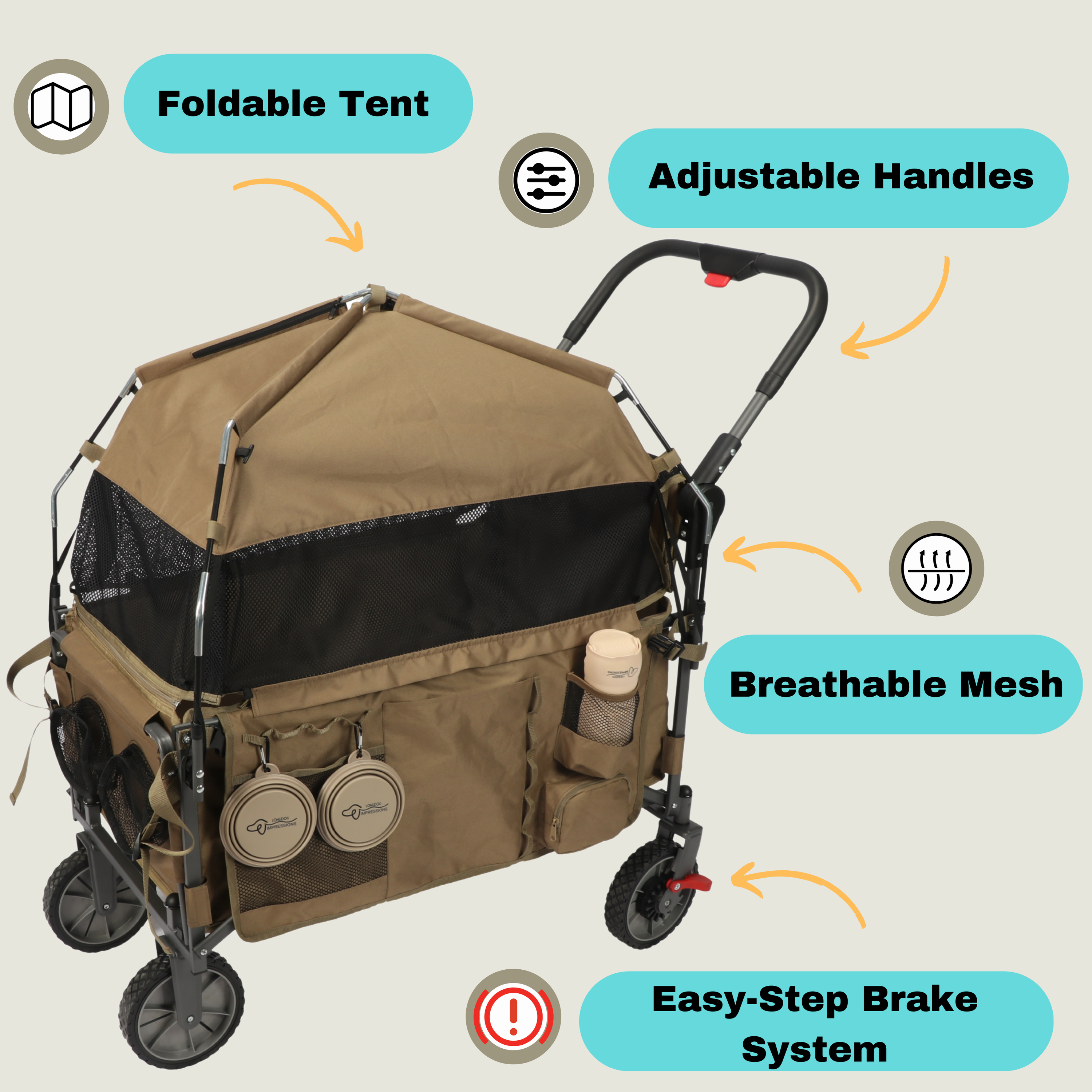 LONGDOG IMPRESSIONS Pet Collapsible Camping Wagon Core Features