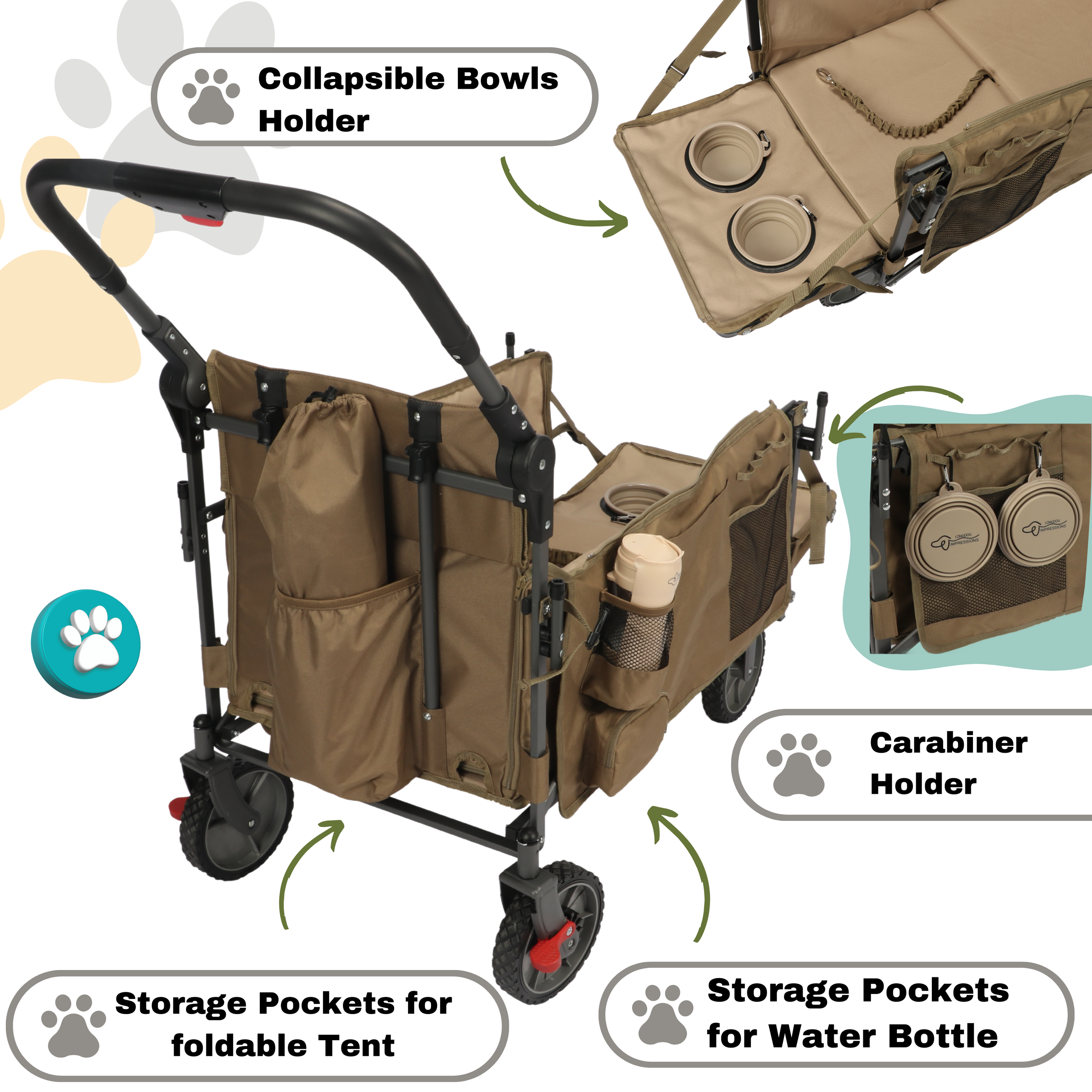 LONGDOG IMPRESSIONS Pet Collapsible Camping Wagon highlight benefits