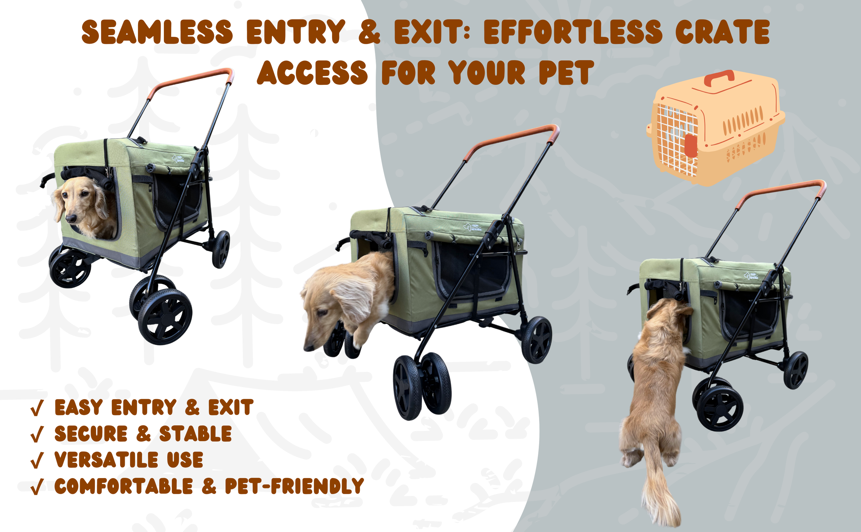 LONGDOG IMPRESSIONS Pet Stroller Effortless Entry and Exit demonstration