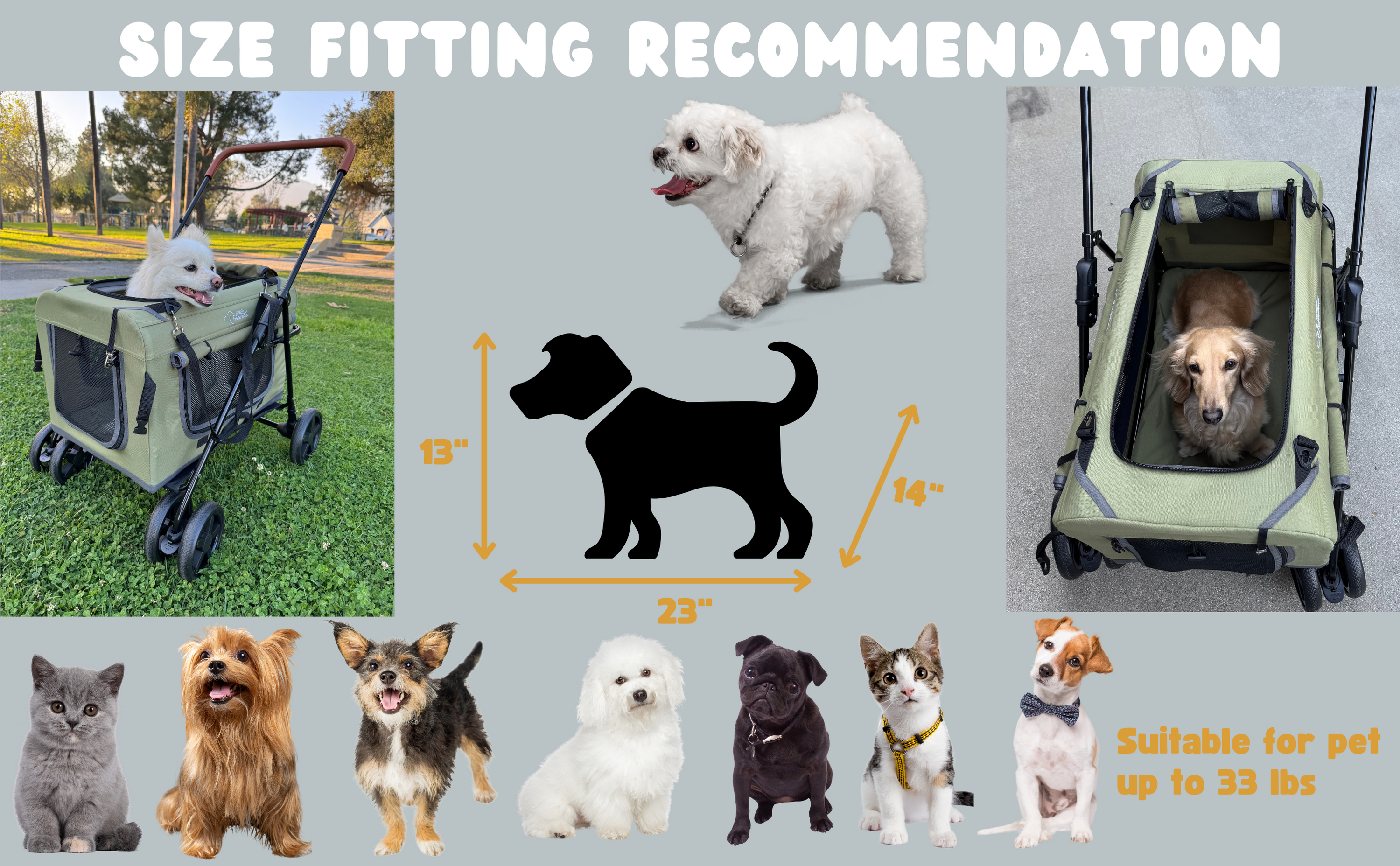 LONGDOG IMPRESSIONS Travel Crate Stroller size fitting recommendation