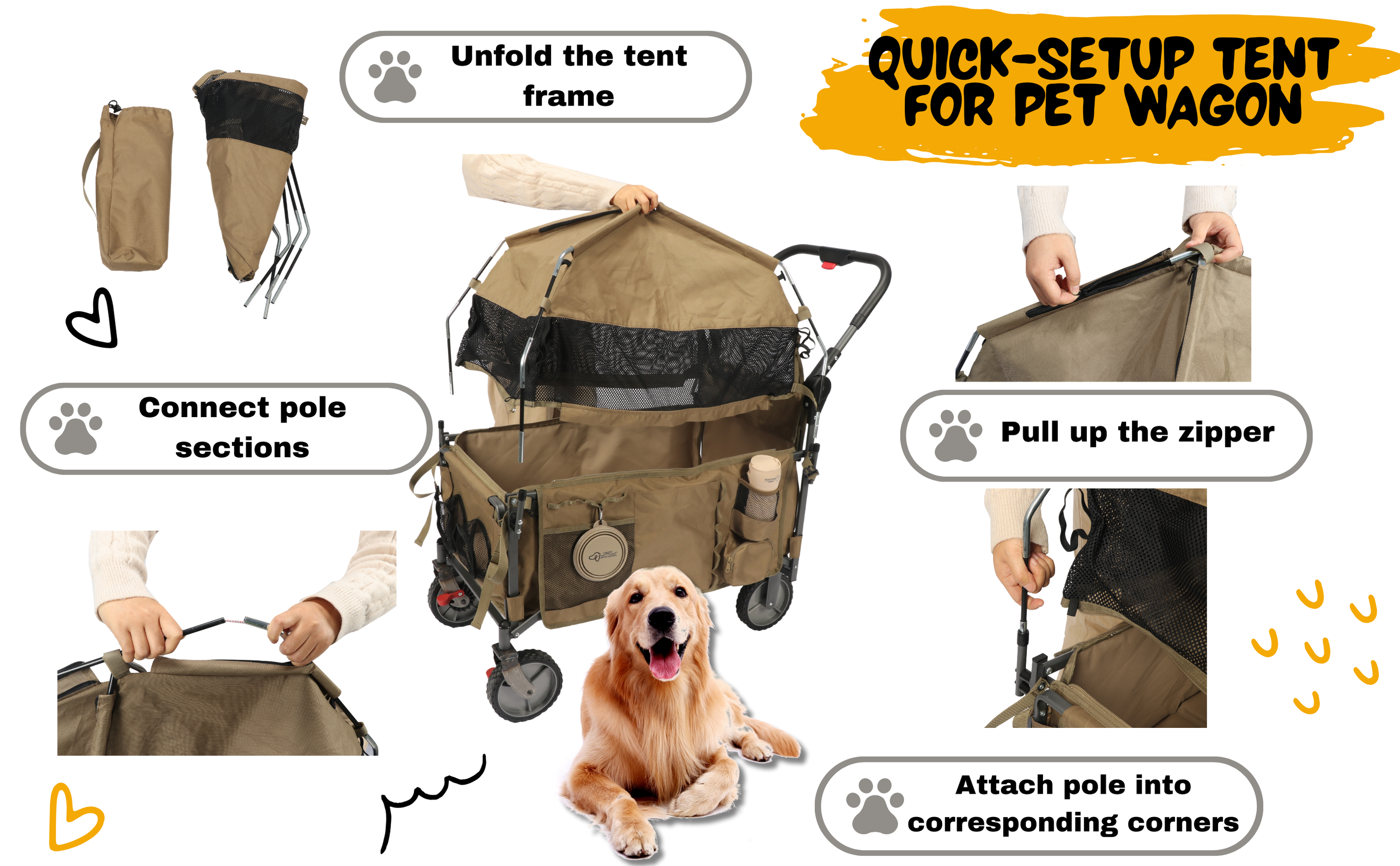 LONGDOG IMPRESSIONS Foldable Pet Wagon Tent Setup