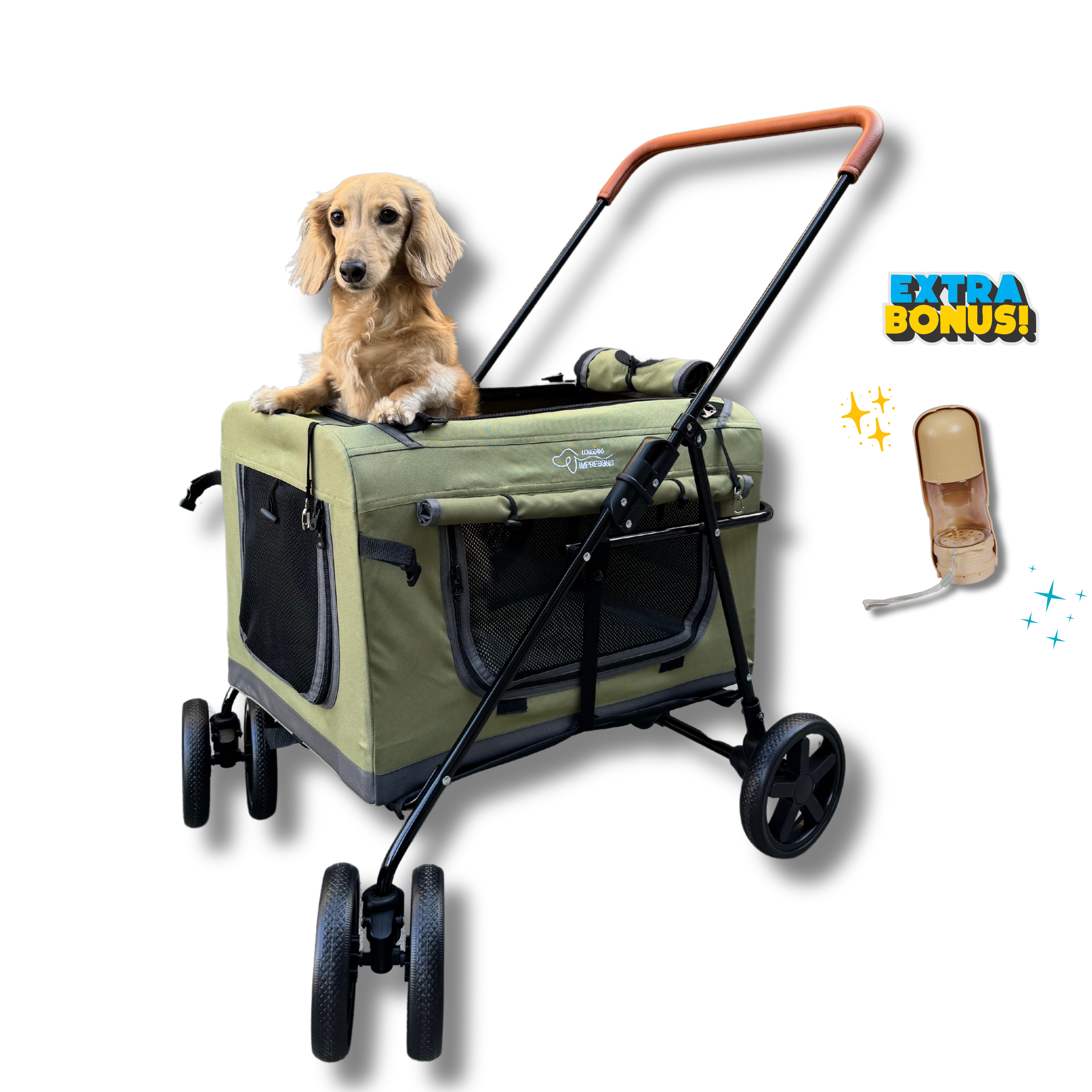 LONGDOG IMPRESSIONS Foldable Pet Travel Crate with bonus pet water bottle