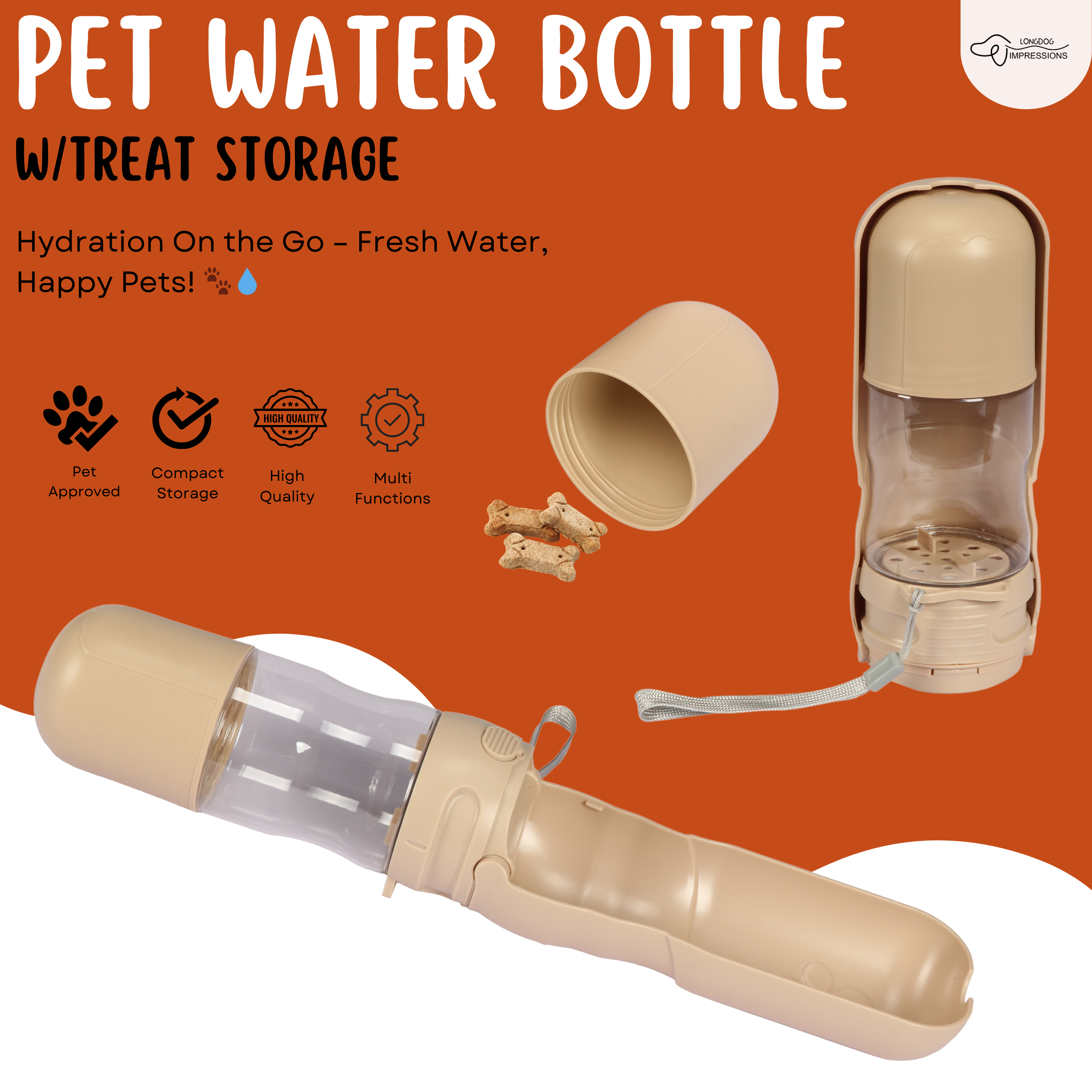 LONGDOG IMPRESSIONS Dog travel water bottle capacity core benefit highlight