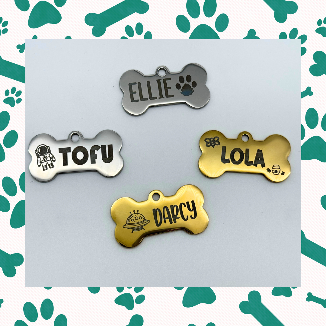 Cute Dog tag with custom engraved design and name