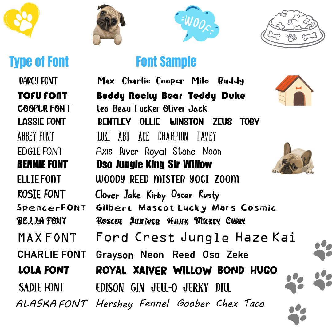 Contemporary Marks pre-set templates for custom dog bone ID tag font selections