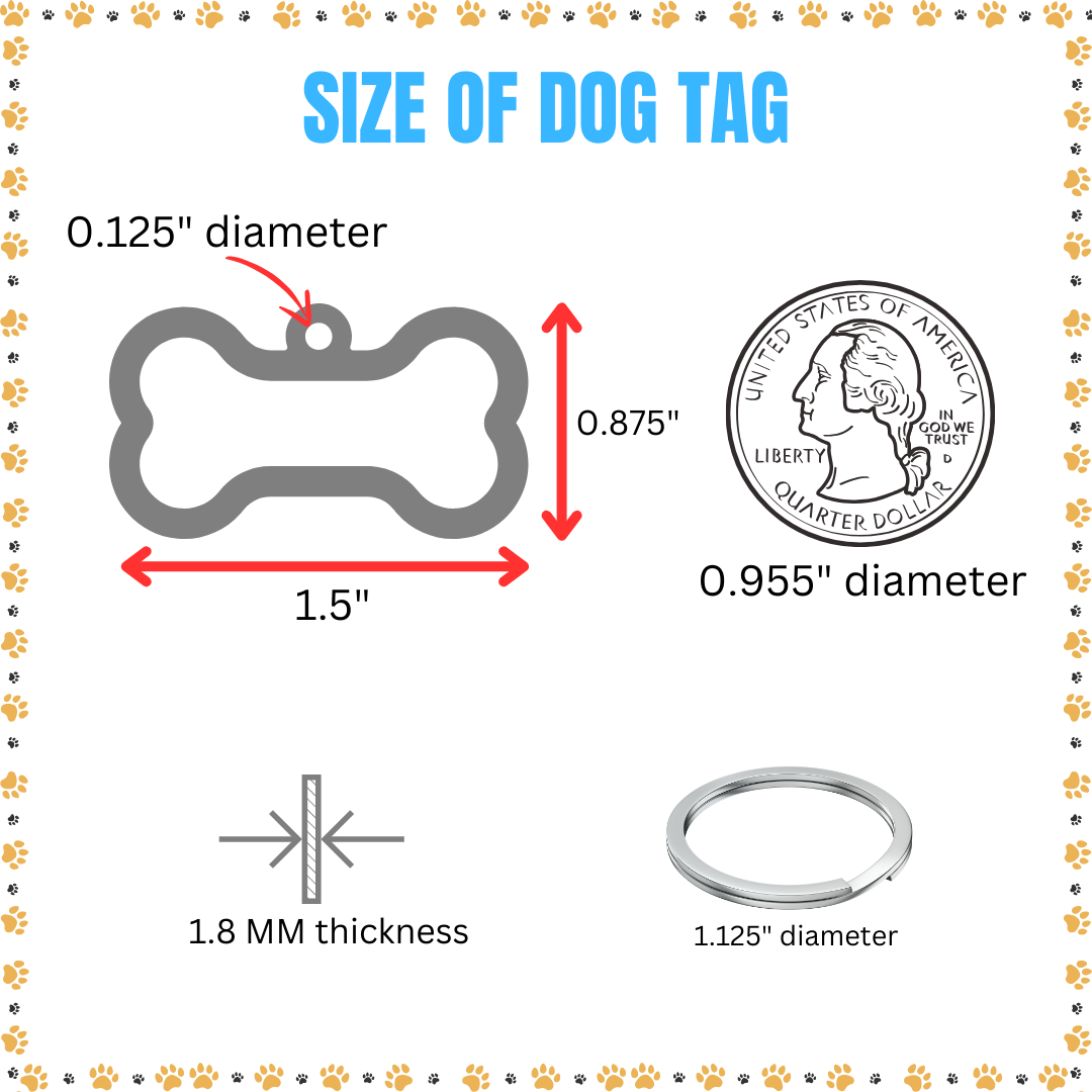 Custom dog tag size reference and comparison