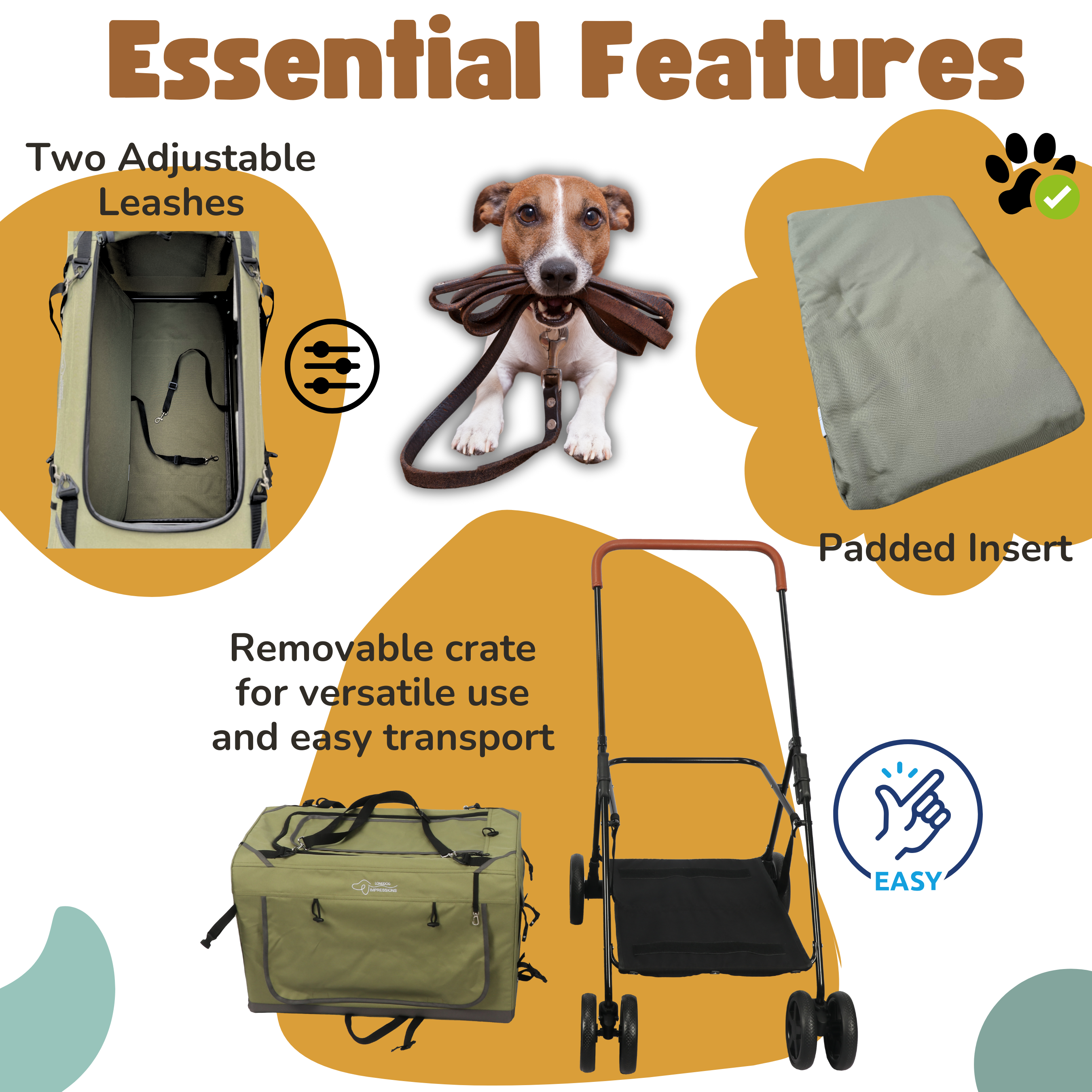 Pet Stroller Travel Crate Essential features with padded insert and adjustable leashes