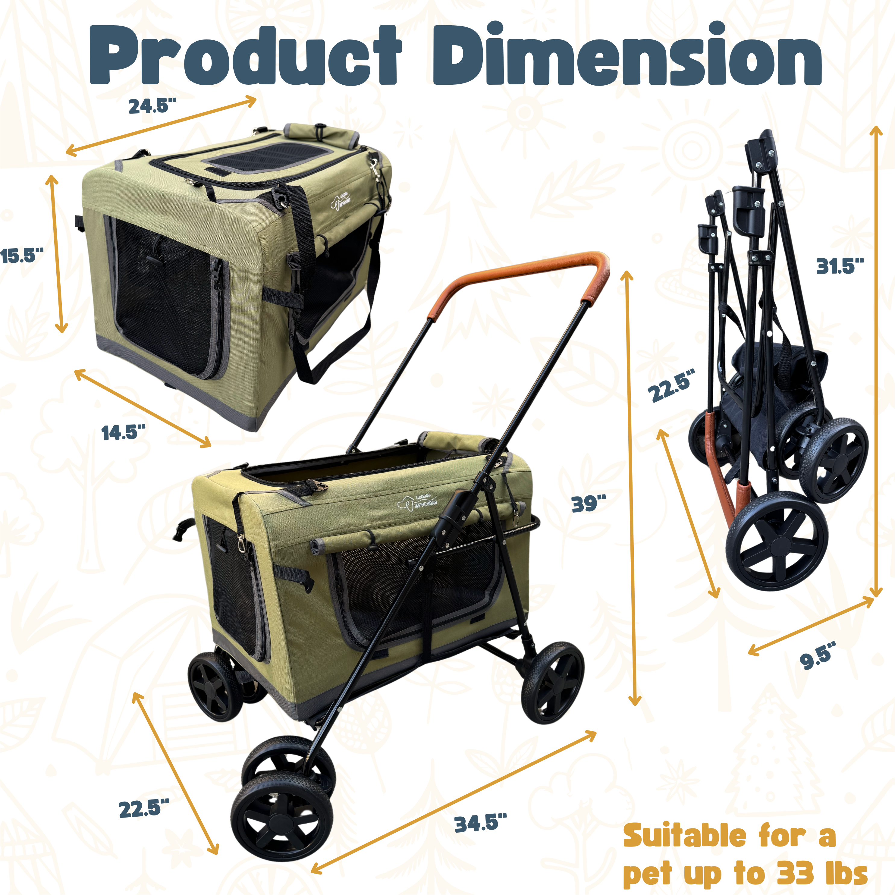 LONGDOG IMPRESSIONS Foldable Pet Carrier Crate Product Dimensions