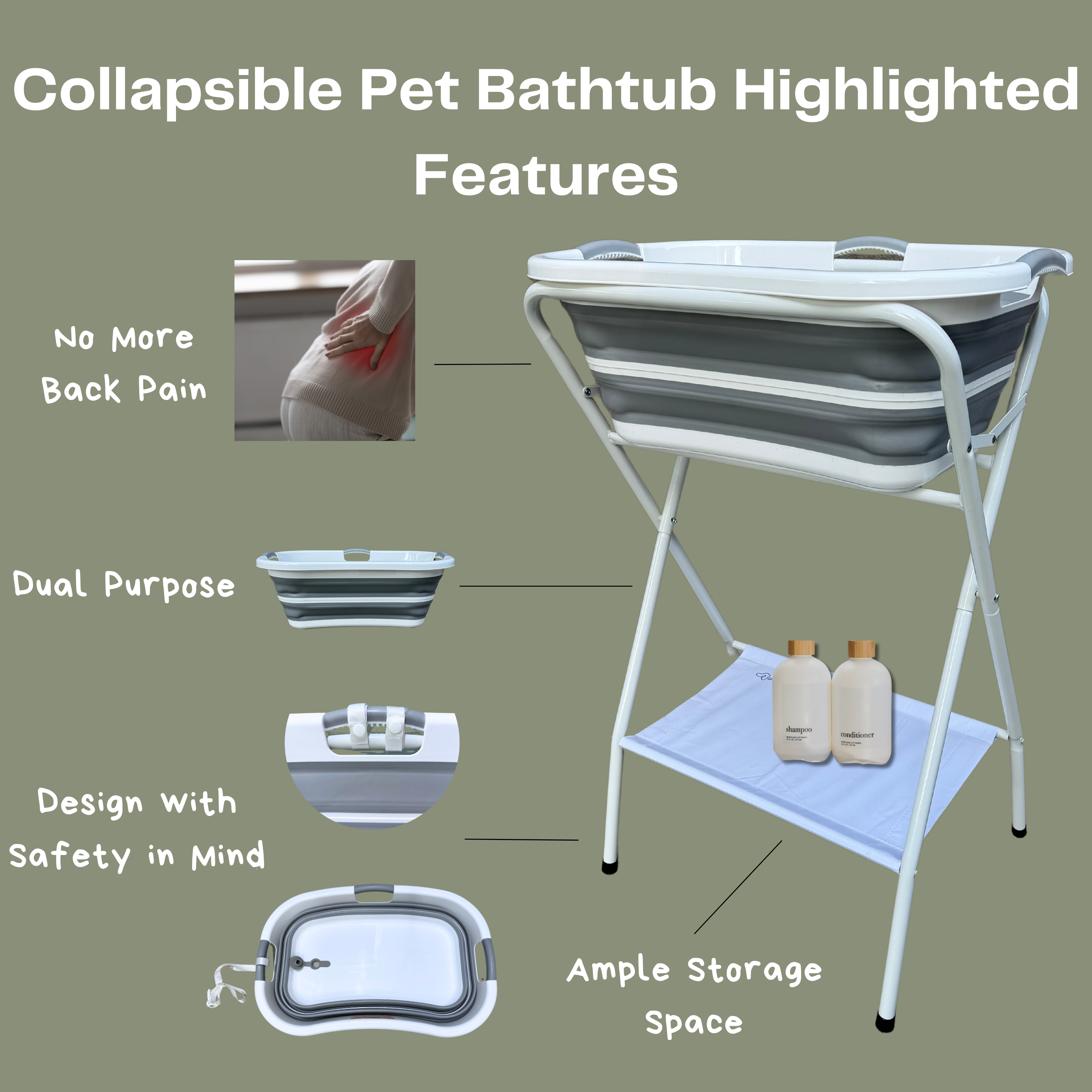 LONGDOG IMPRESSIONS Foldable Pet Bathtub for Small to Medium Dogs and