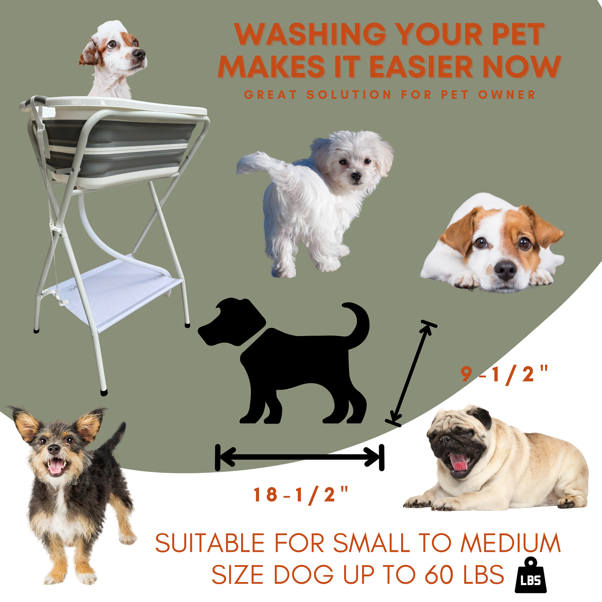 LONGGOG IMPRESSIONS Pet washing station size reference guide