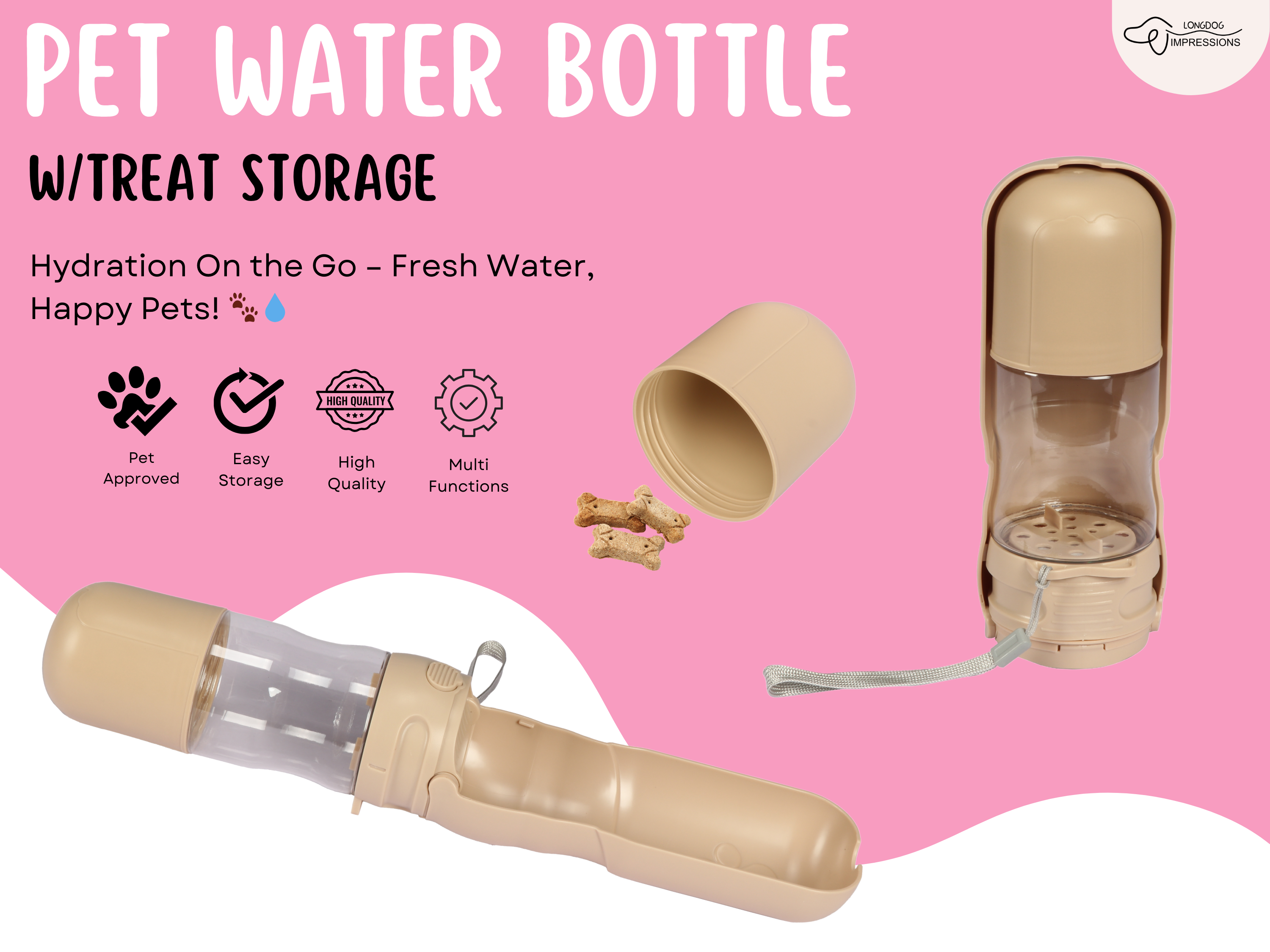LONGDOG IMPRESSIONS Pet Water Bottle with treat storage