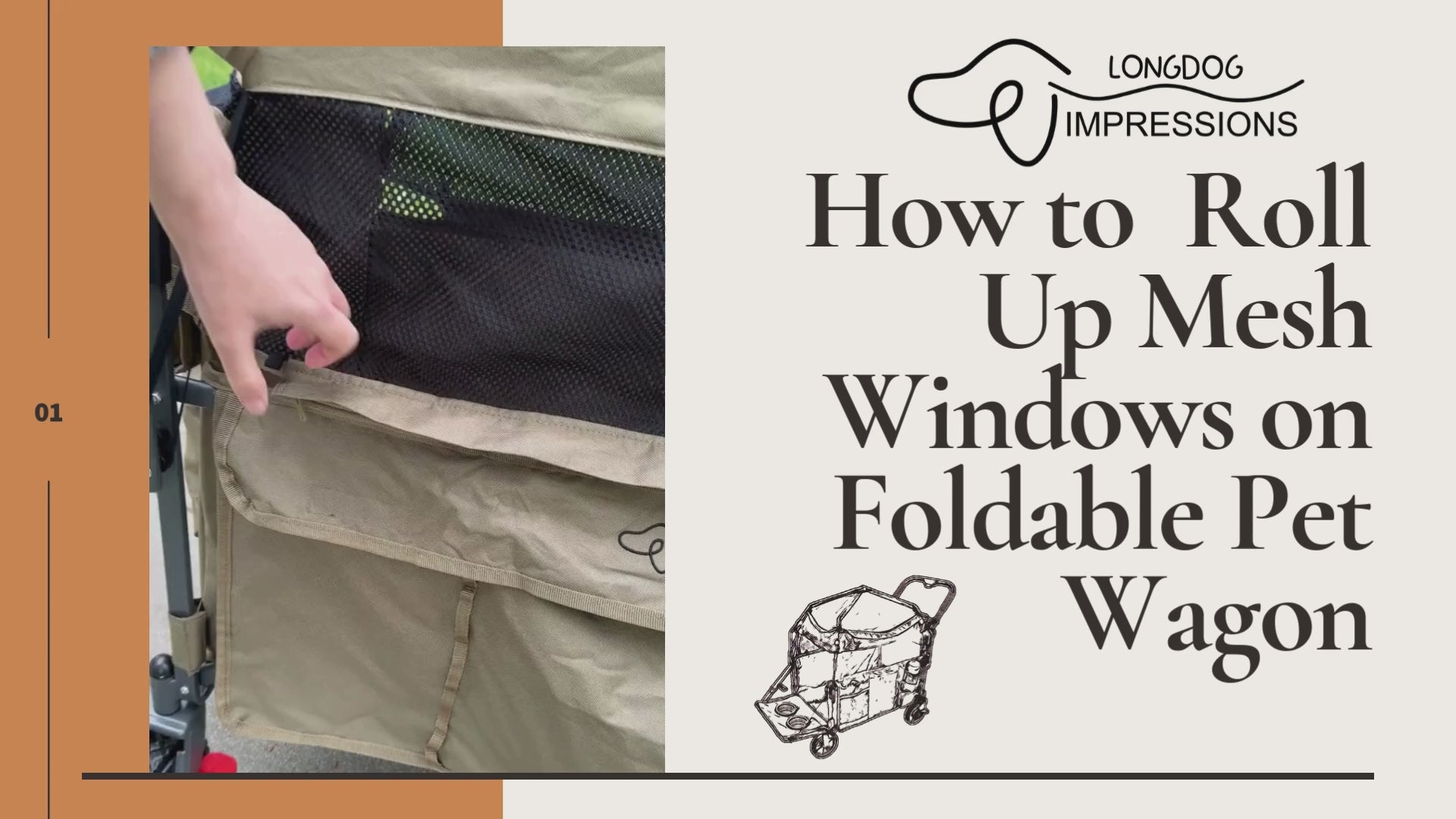 LONGDOG IMPRESSIONS Foldable Pet Wagon - How to roll up mesh windows video